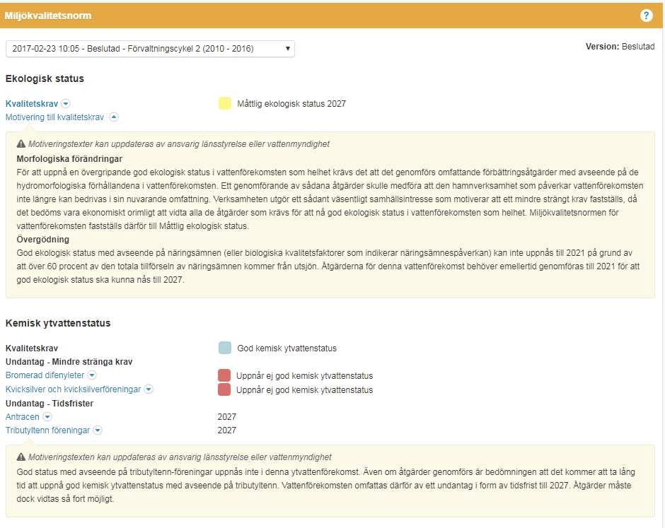 Miljökvalitetsnorm- det som ska följas och uppnås fram till 2027 Rättligt bindande Vite från EU om målet inte uppnås LÅP- Lokalt åtgärds