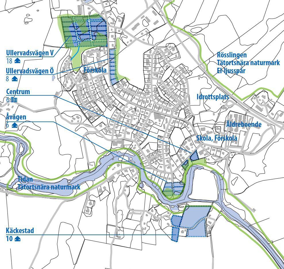 Ullervad Översiktsplanen pekar ut nya områden för bebyggelse längs med Ullervadsvägen. Bebyggelse med blandade upplåtelseformer och bostäder behövs för att få igång lokala flyttkedjor i Ullervad.