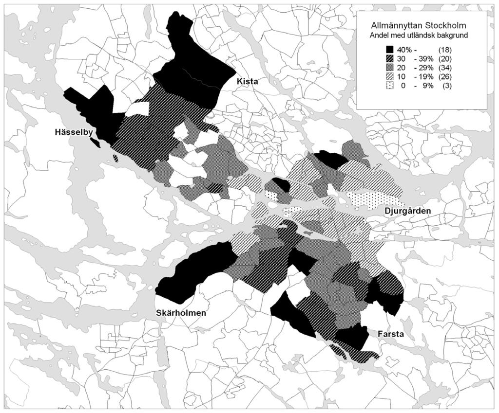 KARTA 3 Segregationen inom allmännyttans bestånd i Stockholm 2002.