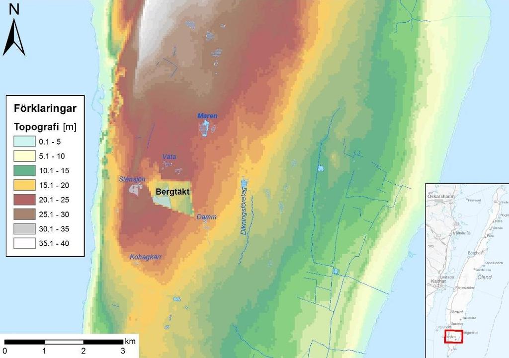 Figur 2. Topografi och ytvatten kring bergtäkt Degerhamn. 2.2 GEOLOGI Kring bergtäkten saknas i allt väsentligt jordlager och kalkstenen ligger i princip i dagen (figur 3). Figur 3.
