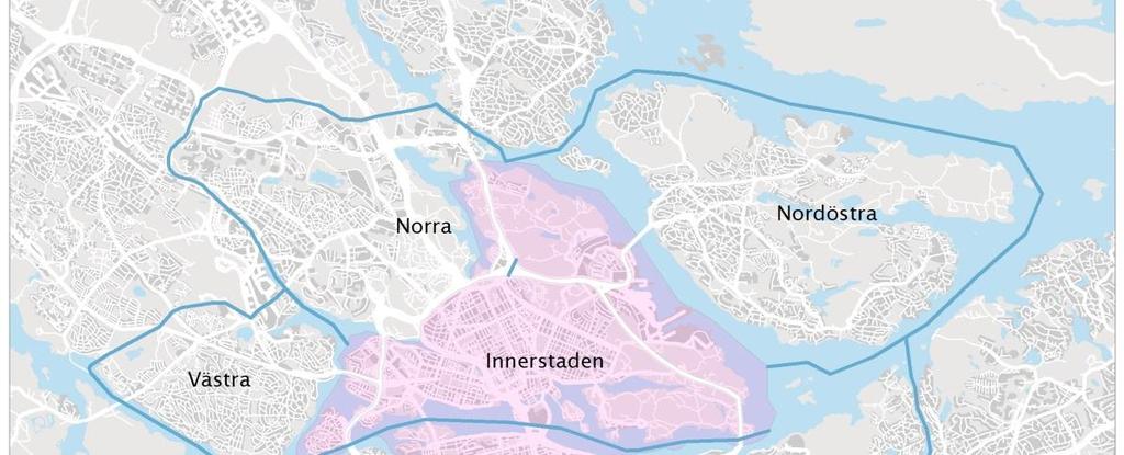 4.1 Utformning av det analyserade trängselskattesystemet En stor del av trängseln i vägsystemet finns utanför den innerstadszon som beskattas idag.