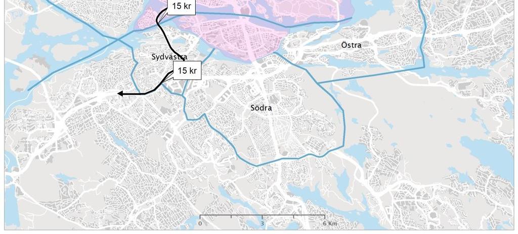 En resa i högtrafik mellan Tyresö och norra innerstaden innebär en trängselskatt på totalt 60 kr.