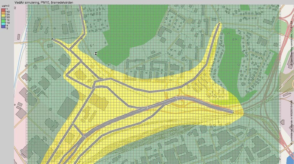 Halterna förekommer på eller i omedelbar anslutning till Lundbyleden. Direkt utanför Lundbyledens vägsträckor ligger halterna på <28 µg/m 3.