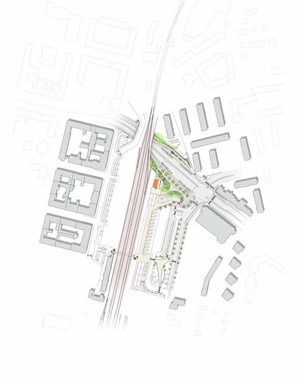 Illustration av etapp 2 Förslag och illustration av ABAKO till Resecentrum etapp 2: Förslaget innebär i korthet hållplatser för lokalbuss på Laholmsvägen, gångbro över Laholmsvägen och vänthall i