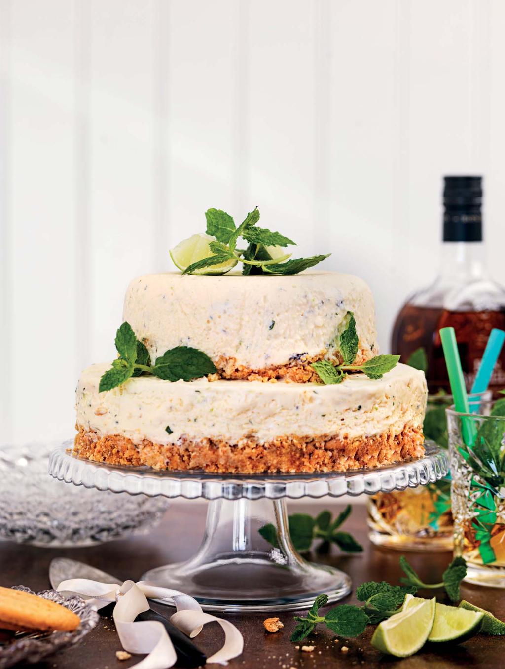 Frozen mojito cheesecake Den läskande drinken Mojito, med lime, mynta och rom är inspirationskällan. 10 bitar Tillagningstid 30 min + tid att frysa 4 ägg 1.