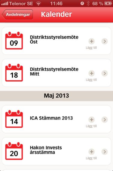 Appen, avdelning Kalender Vad: Alla ICA-händelser