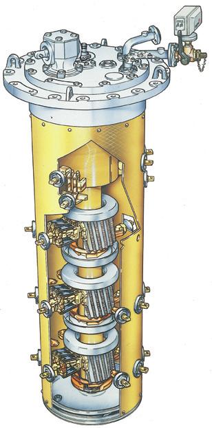12 13 14 1 15 2 3 16 17 18 4 5 6 7 19 8 9 20 21 10 11 Lindningskopplarens konstruktion, typ UBB. 1. Vinkelväxel 2. Lyftögla 3. Fläns 4. Cylinder 5. Förväljare, rörliga kontakter 6.