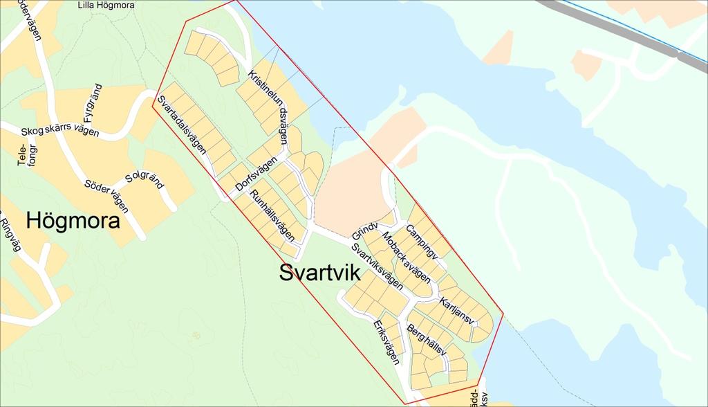 befintligt ledningsnät. 8. Svartvik Figur 2.8: Detaljkarta över Svartvik Recipient Magelungen.