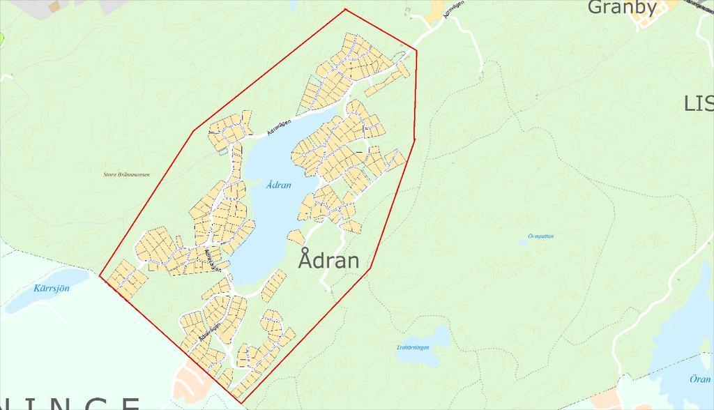13. Ådran Figur 2.13:. Detaljkarta över Ådran Recipient Ådran. Inget VA finns utbyggt i närheten.