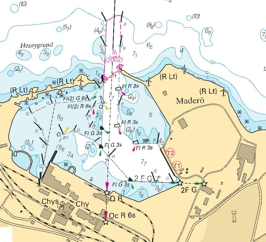 5 Nr 329 Sweden. Sea of Bothnia. E of Gävle. Skutskär. Less depth. Maximum authorized draugth reduced. A survey in Skutskärs harbour shows less depth than charted. 1.