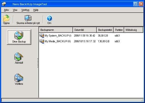 Nero BackItUp ImageTool CD-/DVD-skivan behövs inte längre efter att Nero BackItUp ImageTool har startats.