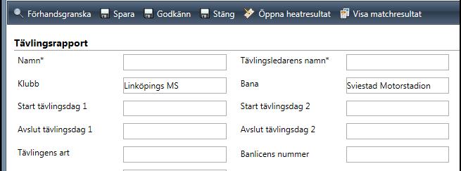 Tävlingsrapport När tävlingen är klar och resultaten inlagda i SVEMO TA ska klubben klicka på knappen Ansök om godkännande av resultat. Därefter kan supervisorn skriva sin tävlingsrapport. 1.