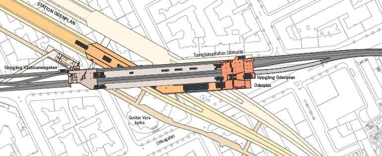 10 (14) Fig. Citybanan med dubbla spårtunnlar under Odenplan. Fig. Odenplan med ny entré till tunnelbanan och Citybanan enligt förslag av Brunnberg-Forshed arkitekter.