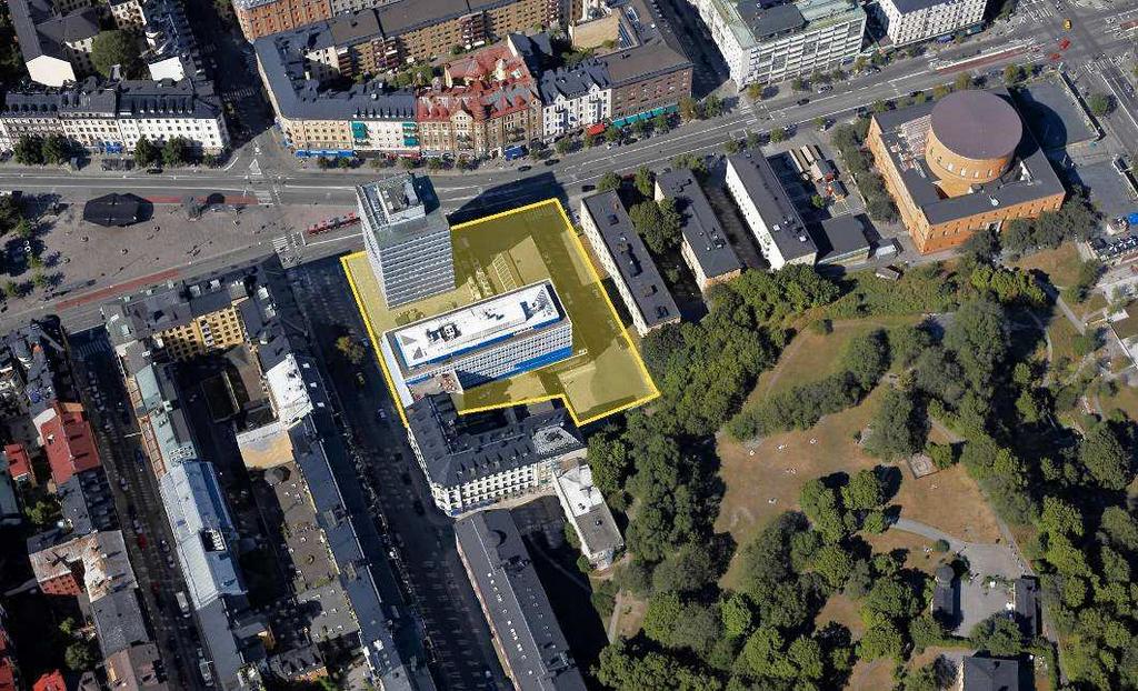 Spelbomskan 9 (Diligentia) och Spelbomskan 12 (Folksam). Bebyggelsen inom fastigheterna ligger omgärdad av Norrtullsgatan, Odengatan, Gyldéngatan samt av Observatorielunden. Fig.