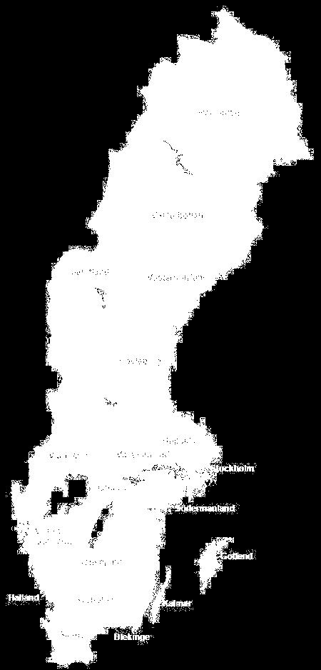 Stockholms län 22 Södermanlands län 9 Kronobergs län 9 Östergötlands län