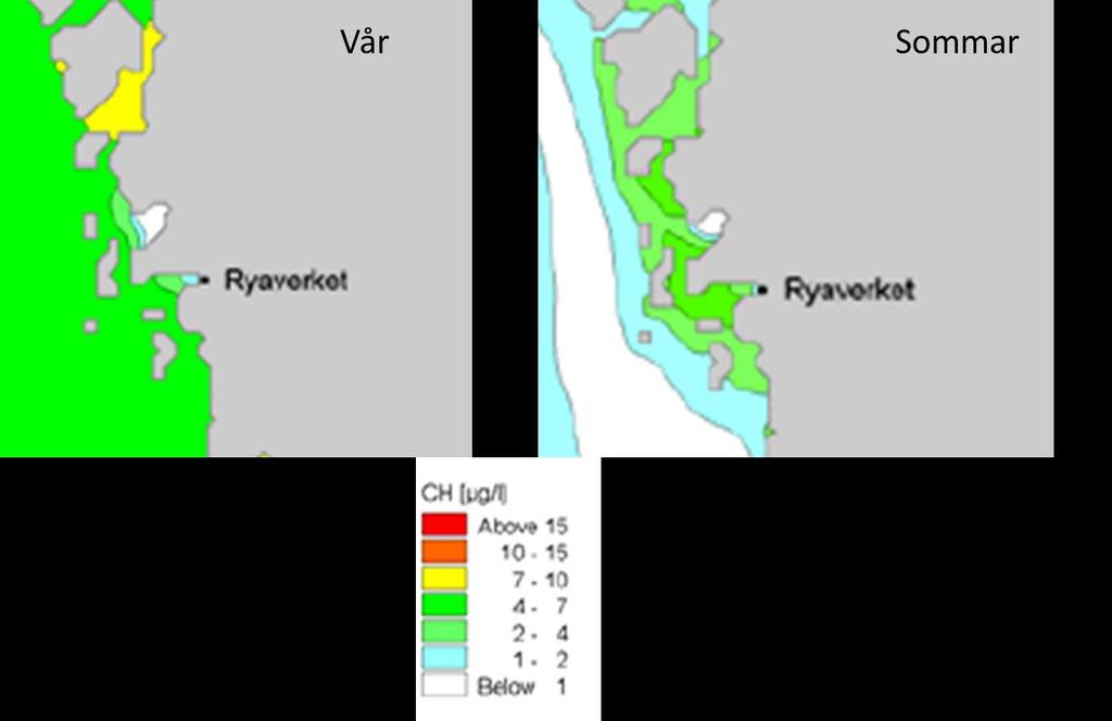 4.1.3 Klorofyll-a Halterna klorofyll är lägre vid älvens mynning där Ryaverket ligger än ute i utsjön under våren trots de högre halterna närsalter.