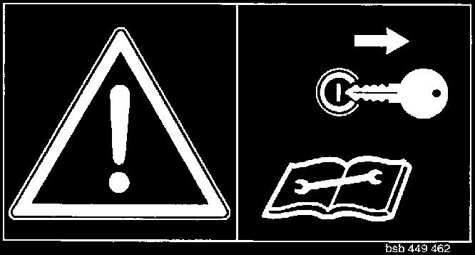 Varningsymboler CE-symboler Den av tillverkaren fastsatta CE symbolen dokumenterar utåt maskinens konformitet med bestämmelserna i maskinriktlinjerna och