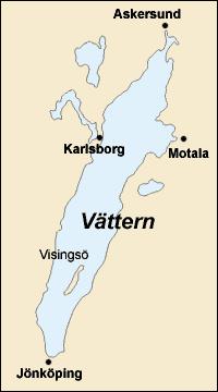 Vättern, Domneån, Domsand och Domsands Båtsällskap. Vättern är en djup långsmal insjö, 88 m över havet. Från syd till norr, 140 km.