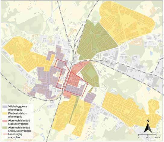 Den västra sidan (tidigare bangårdsområde) är mer splittrad med stora parkeringsytor och utspridd bebyggelse. Här har bostadsbebyggelse, kontor och lokaler för Yrkeshögskolan Syd tillkommit.