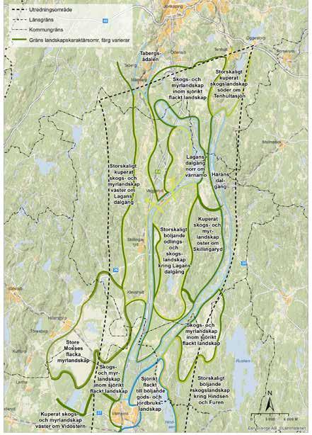 4 Karaktärsområden mellan Taberg/Tenhult - Värnamo Utredningsområdet mellan Taberg/Tenhult ner till Värnamo är 60 km långt och ca 30 km brett.