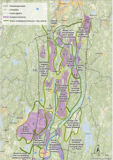 4.11 Landskapskomplex För att förtydliga resultatet av landskapskaraktärsanalysen och för att öka förståelsen för landskapets komplexitet i en övergripande skala har en sammanvägd bild av landskapens