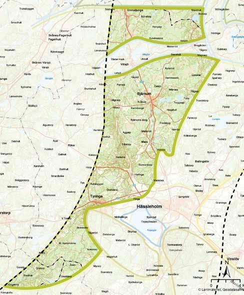 5.11 Mosaikartat skogslandskap norr och sydväst om Hässleholm 5.11.1 Karaktär, funktioner och utvecklingstendenser Största delen av det mosaikartade skogslandskapet norr- och sydväst om Hässleholm ligger över 100 möh.