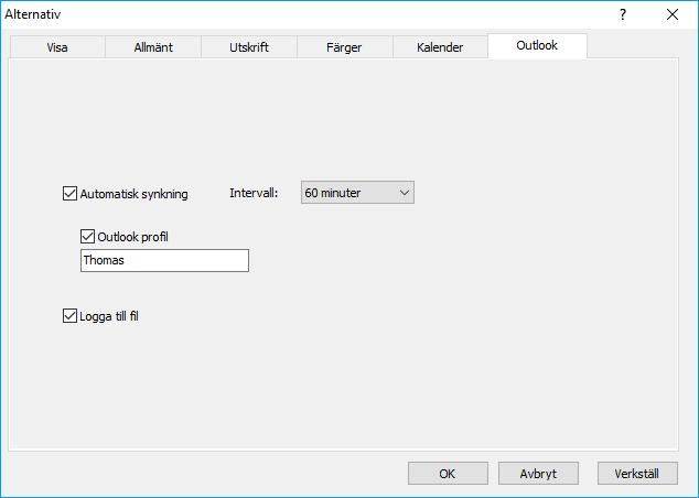 Automatisk synkning Om du har markerat automatisk synkning av Outlook så startas Outlook i dolt läge och synkar din kalender.
