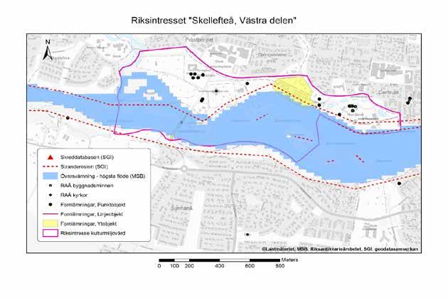 byggnadsminnen och ytor som hotas av översvämning samt skred