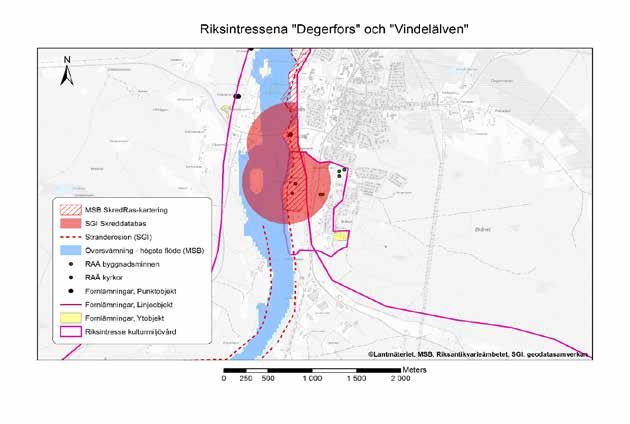 och ytor som hotas av översvämning samt skred och ras. Figur 25.