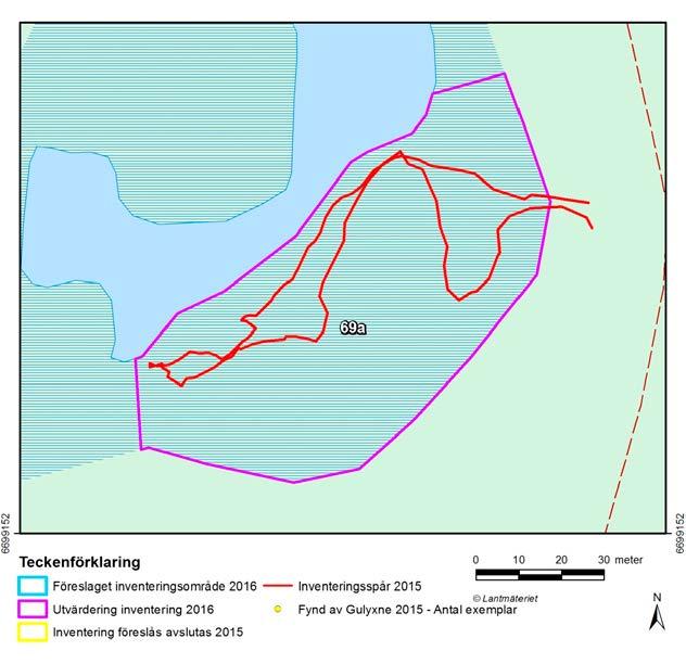Våtmarken inventeras 2016, men i delar av våtmarken föreslås inventeringen avslutas. Figur B1-23. Våtmark 69a.
