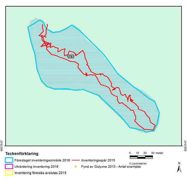 Våtmarken inventeras 2016, men i delar av våtmarken föreslås inventeringen avslutas. Figur B1-29.