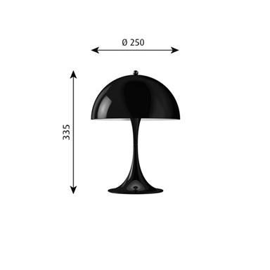 Panthella Mini Bord Bord Design: Verner Panton Koncept: Armaturen avger ett mjukt och behagligt ljus. Metallversionen riktar ljuset direkt nedåt.