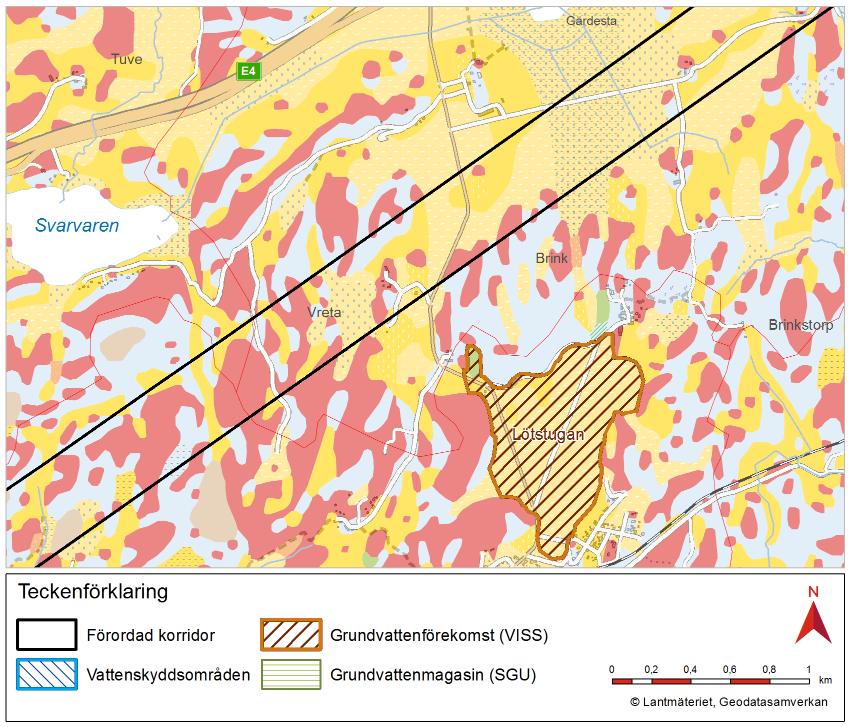 4.6. Grundvattenförekomst Lötstugan (SE652982-158755) Grundvattenförekomsten Lötstugan ligger söder om Gärdesta, vid Lästringe samhälle. Inom grundvattenförekomsten finns även ett vattenskyddsområde.