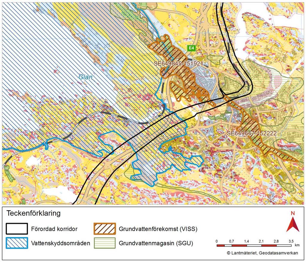 detta, Påverkansrisk på vattenförsörjningen till följd av planerad tunneldragning genom Norrköping (Trafikverket, 2017). Figur 16.