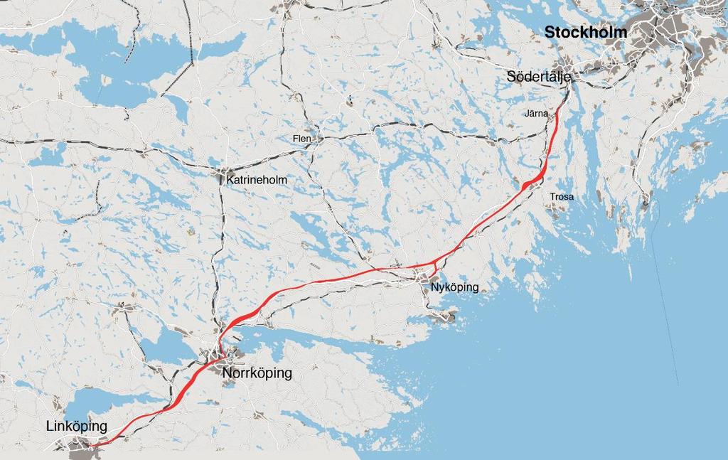 1. Inledning Projekt Ostlänken består av ca 15 mil höghastighetsjärnväg mellan Järna och Linköping, med stationer i Vagnhärad, Nyköping, Skavsta, Norrköping och Linköping.
