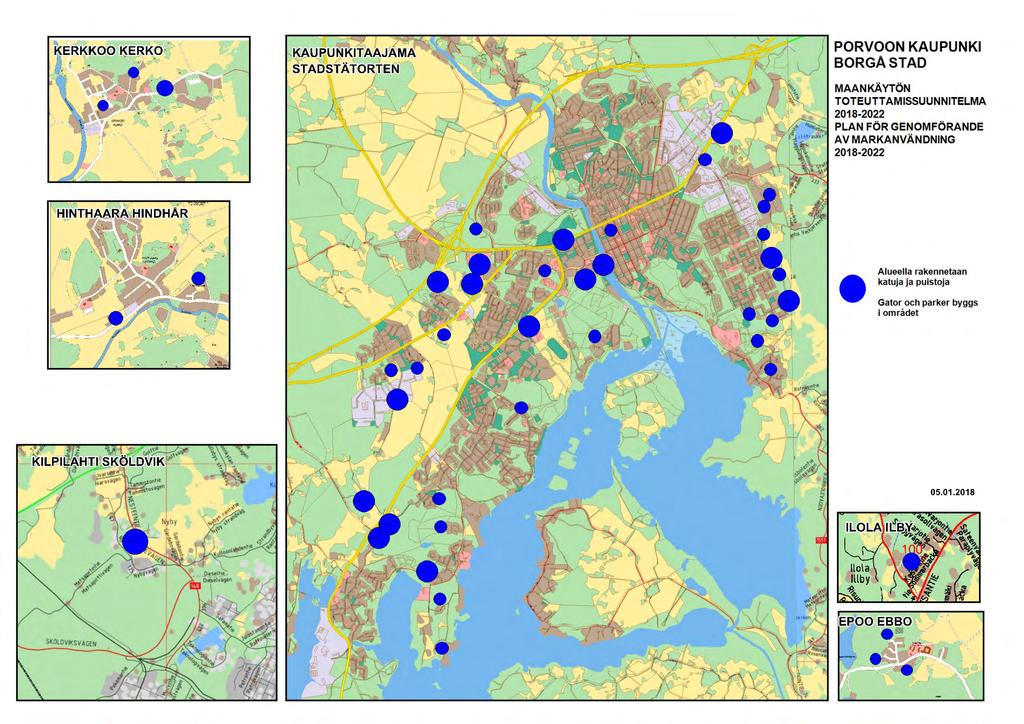 Plan för genomförande av markanvändning 2018 2022, Stadsutvecklingsnämnden 16.1.2018 Gator, parker och nätverk 2018 2022 Kostnadsberäkning för byggande av gator och parker i nya områden under 2018: milj.