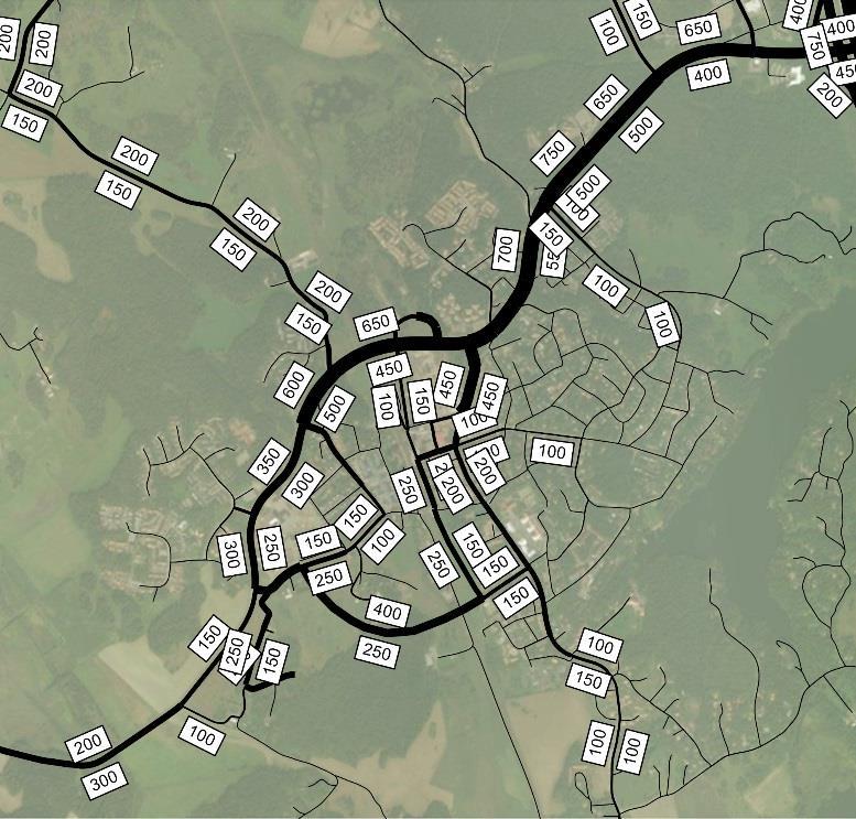 >95 Figur 18 Trafikflöde [fordon/h] under eftermiddagens