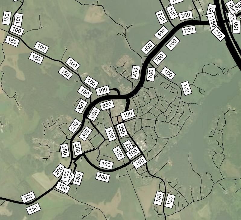 Scenario 3 Eftermiddagens maxtimme 0-65 65-75 75-85 85-95 >95 Figur 21 Trafikflöde