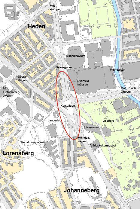 Översiktskarta över Korsvägen med omnejd.