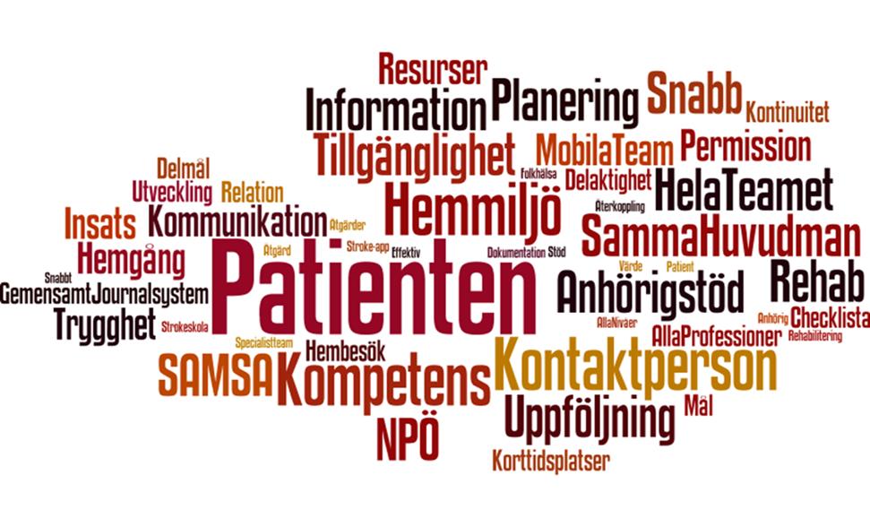 Att skapa värde för patienten och hens närstående genom att erbjuda anhörigstöd och/eller möjlighet till avlösning i hemmet, lika tillgång till vård oavsett geografiska avstånd, mobila stroketeam och