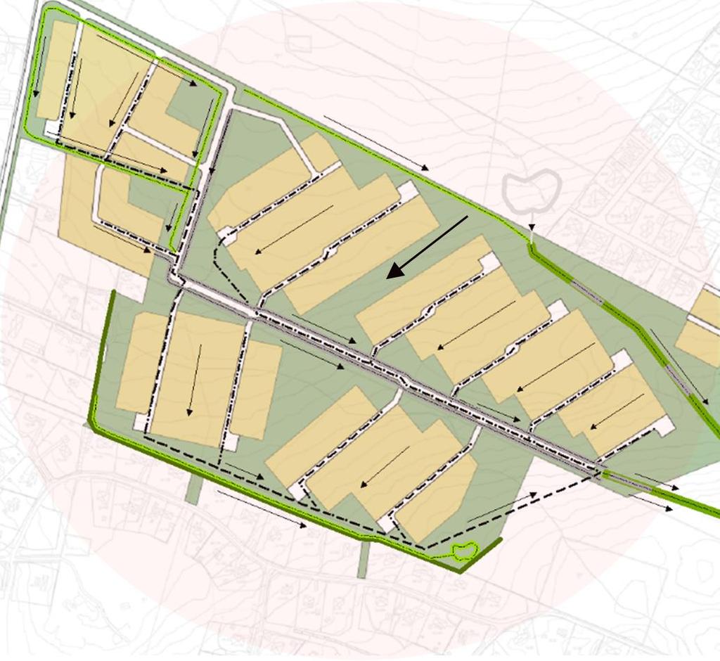 Öppet dagvattendike från planområde 1 och 2 Planområde 2, ca 11,7 ha Figur 12- Utformningsförslag dagvatten planområde 2.