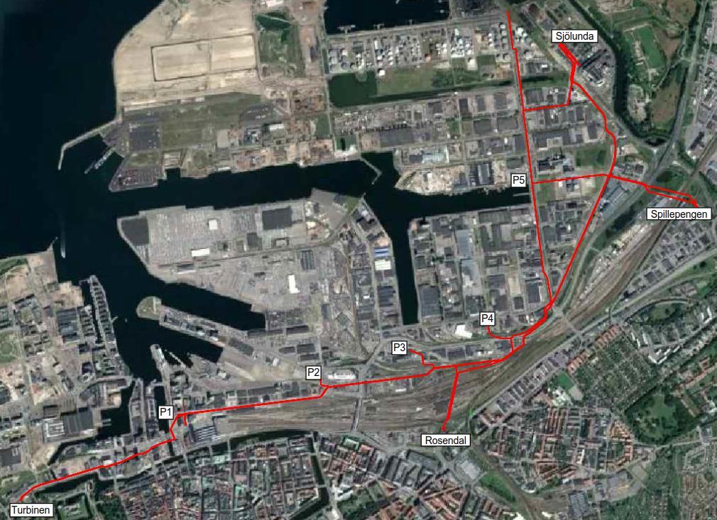 3.1 Systembeskrivning 3.1.1 Beskrivning av nuvarande system Tryckavloppssystemet som Malmö avloppstunnel skulle ersätta består av 8 pumpstationer, varav de tre större Turbinen, Rosendal och