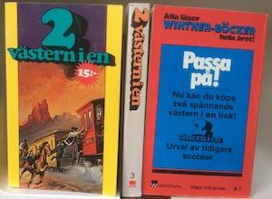 Framsida, rygg och baksida av tre tidiga representanter för 2 Västern i en.