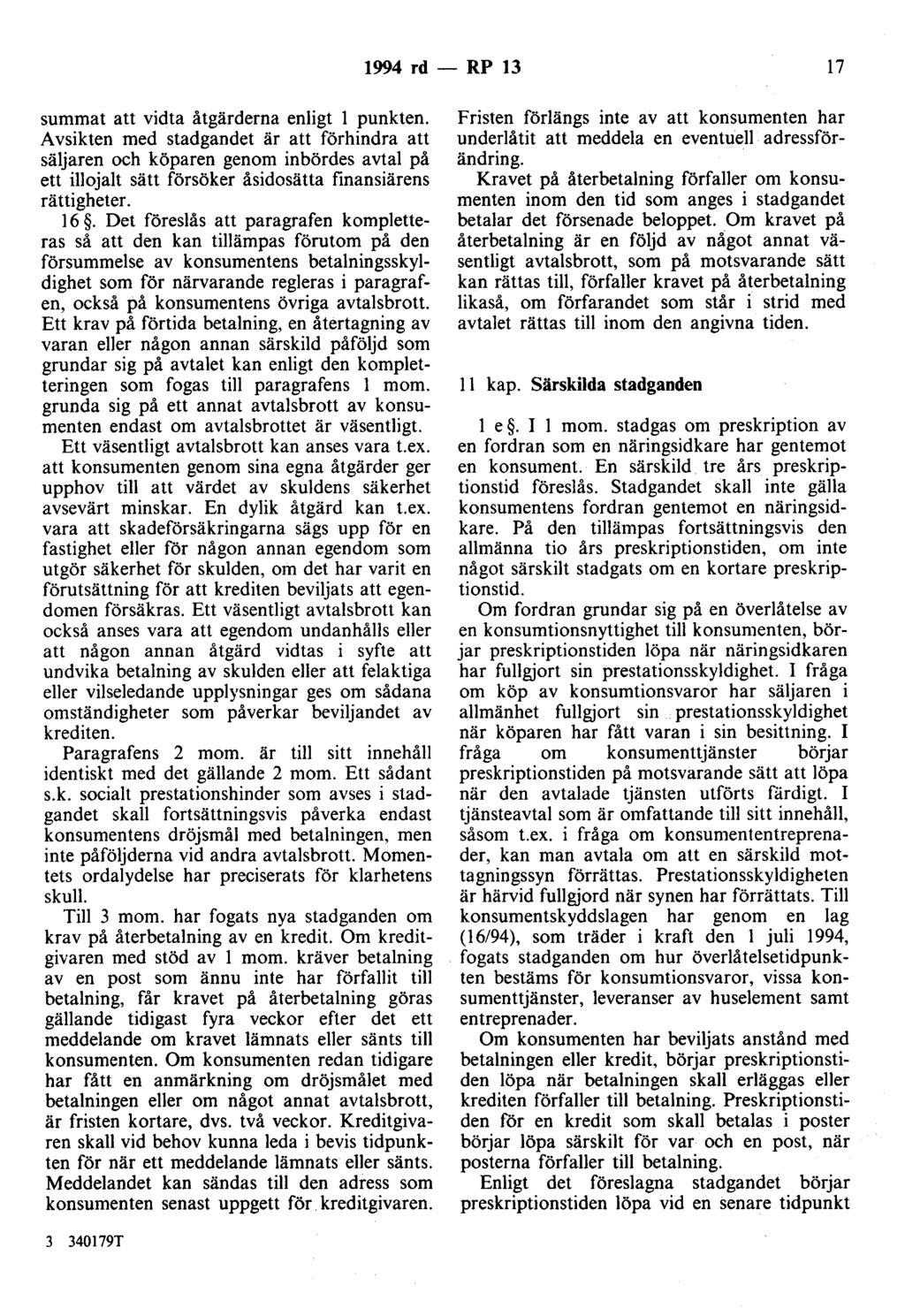 1994 rd - RP 13 17 summat att vidta åtgärderna enligt l punkten.