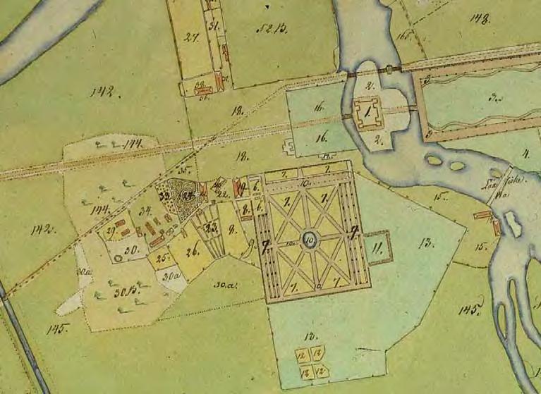 Figur 8. Avmätning från år 1800. Den anlagda trädgården har utökats.