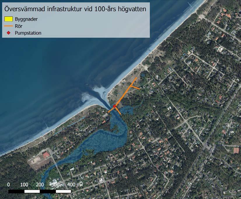 5.3.5 Hemmeslövsstrand/Eskiltorpsstrand I dagsläget är infrastruktur bakom stränderna från Båstad och österut generellt sett väl skyddade från högvatten.