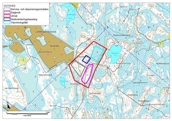 16 Figur 3-7. Outovesi planeringsområde samt preliminär placering av funktionerna.