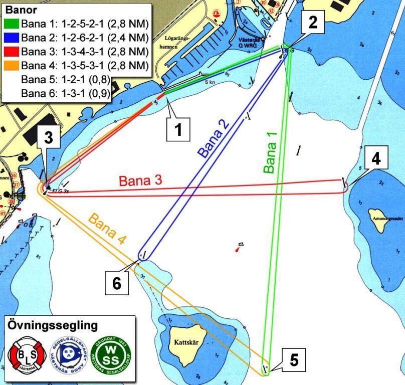 4.3 Bana med start från Piren Vid start från piren är startlinjen mellan en orange flagga på piren och yttre flaggbojen.