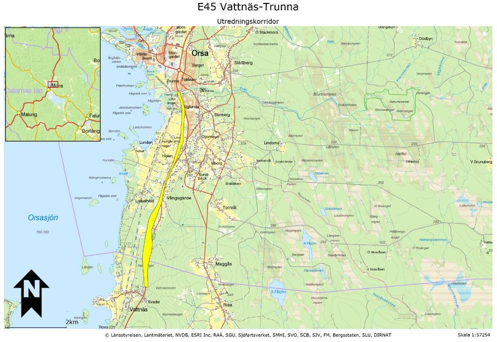 E45 Vattnäs-Trunna, VM001 1. Beskrivning av åtgärd Nuläge och brister: Nuvarande vägstandard är bristfällig ur såväl trafiksäkerhets- som framkomlighetssynpunkt.