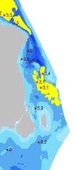 i samband med kraftig blåst. Ingen syrebrist kunde noteras i slutet av oktober. Sommaren/ hösten visade alltså på bitvis utbredd syrebrist.